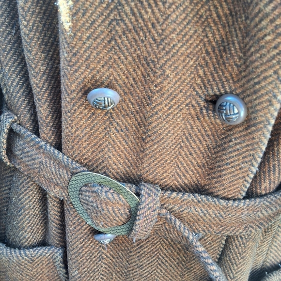 Vintage  tweedy double breasted wool Trench L- 1X NWT - Picture 13 of 16